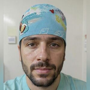 Aqua Surgical Scrub Cap with Multicolor Print